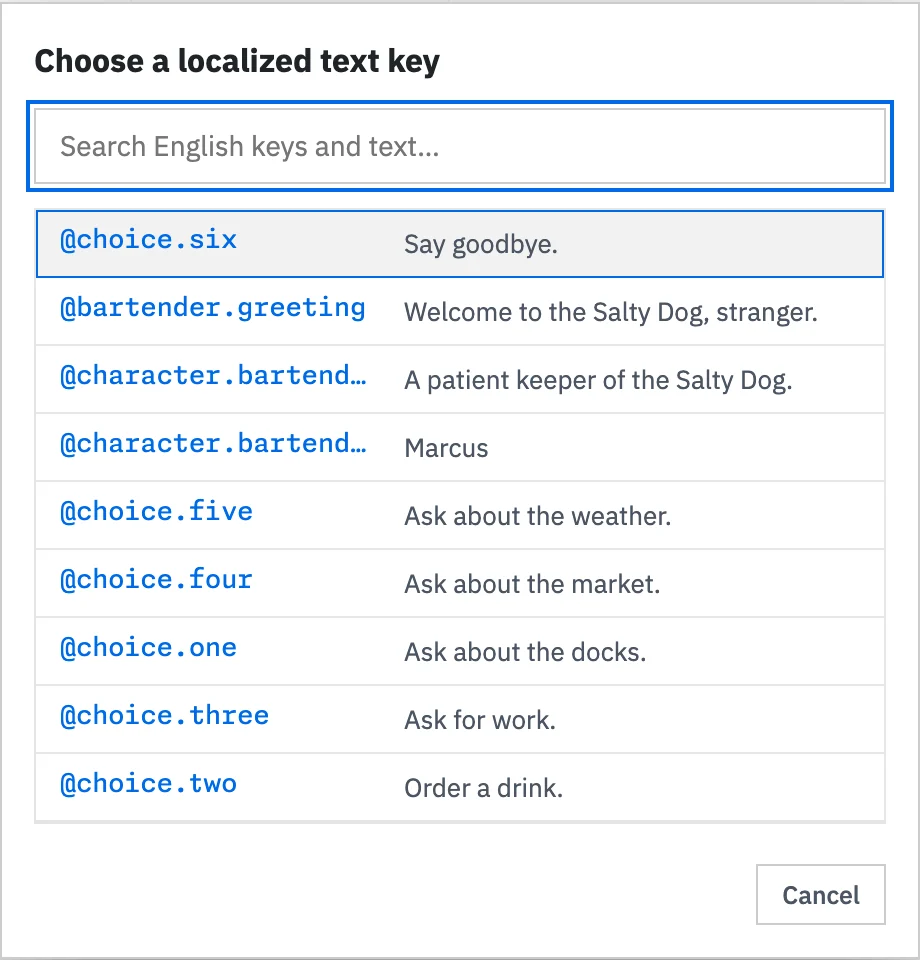 Choosing an existing translation key or creating a new one