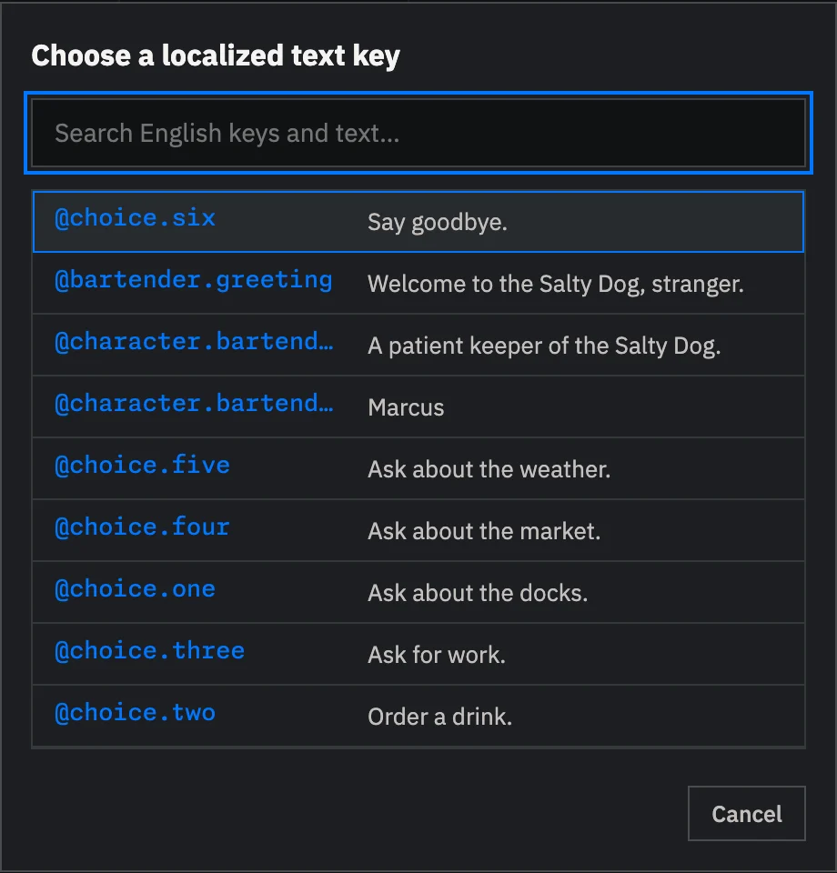 Choosing an existing translation key or creating a new one